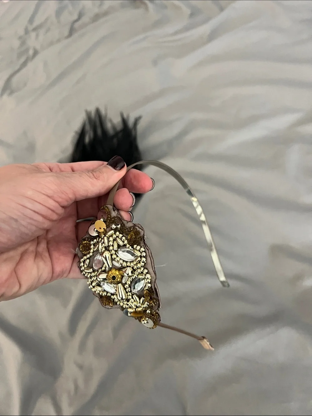1920s inspired Headbands - Embellished Black Feather Headband & Gold Headband